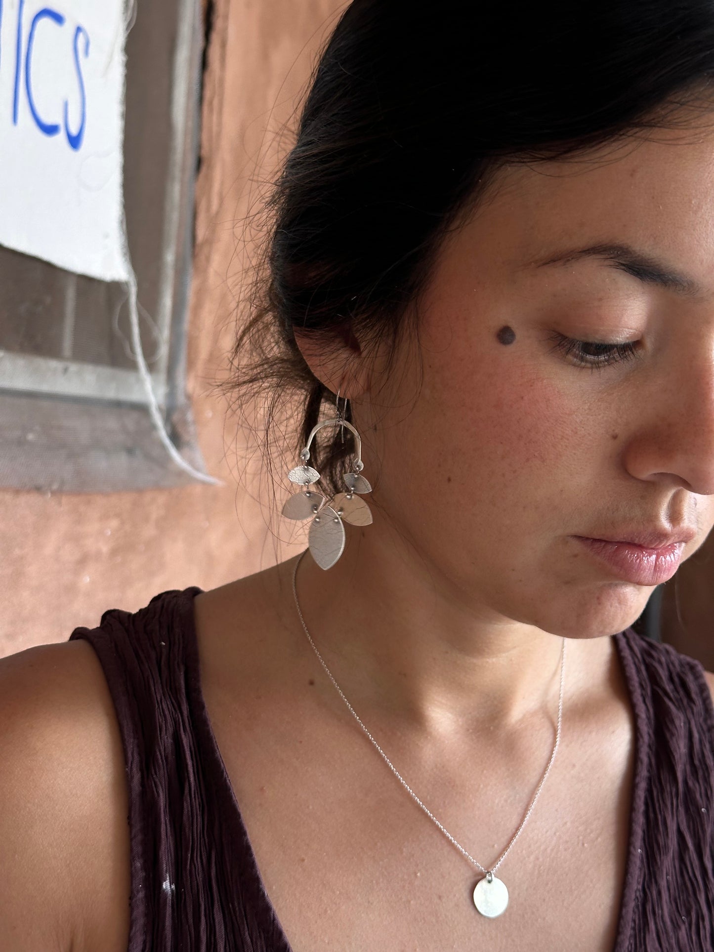 Connected leaves Oval earrings - Sterling Silver