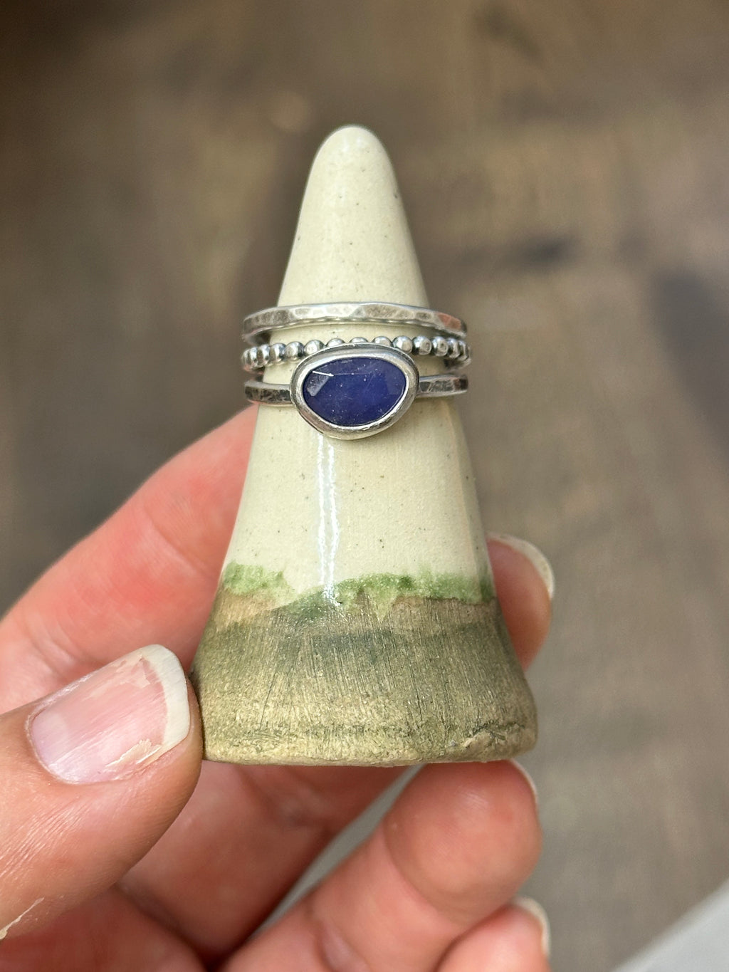 3-piece Tanzanite and Sterling Silver • stackable ring set • set fits size 6.5