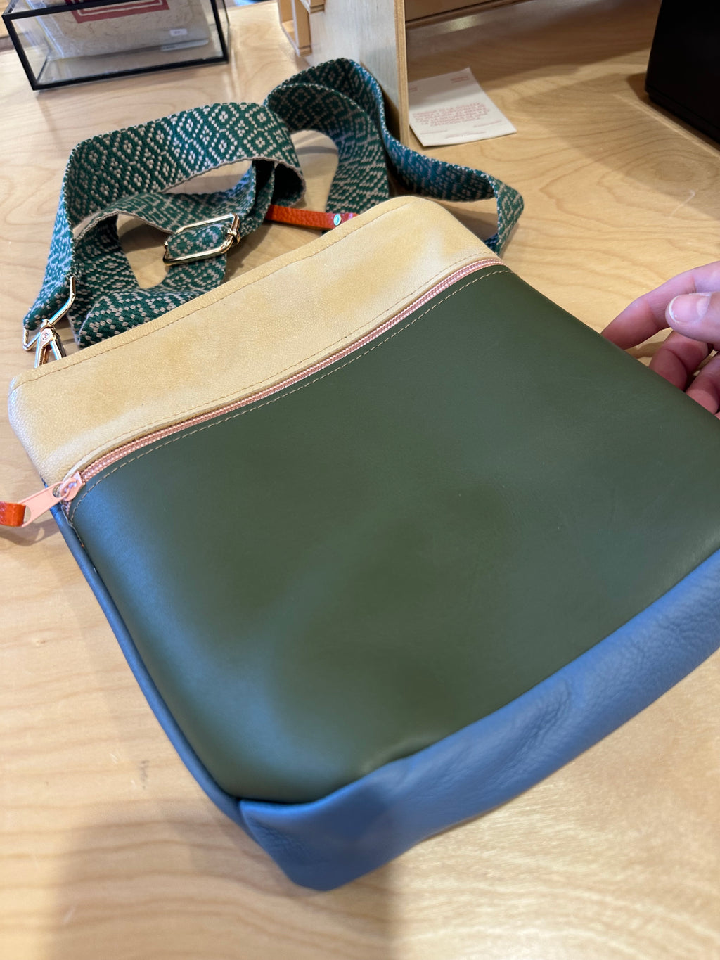 Crossbody Bag • Double Zip • Cream & Green