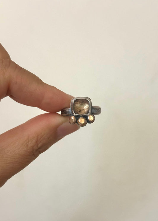 Peach Tourmaline - Sterling Silver - Bronze - Size 6.75