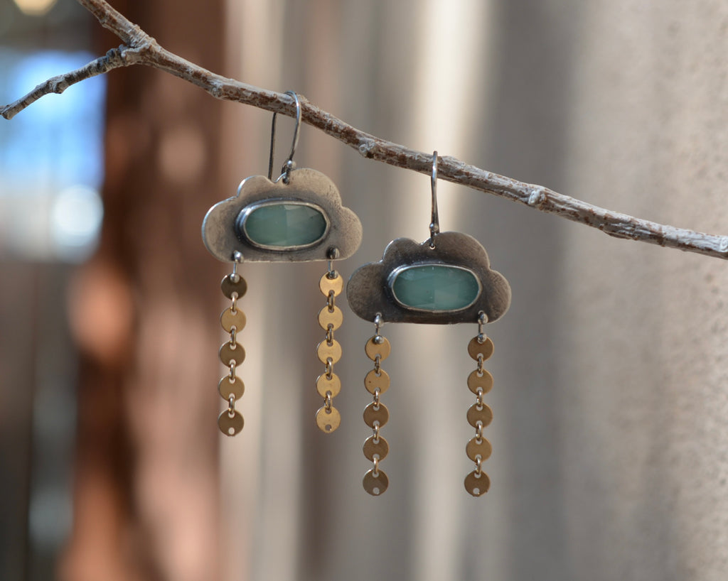 Aqua Chalcedony Rainy Cloud earrings - Sterling Silver