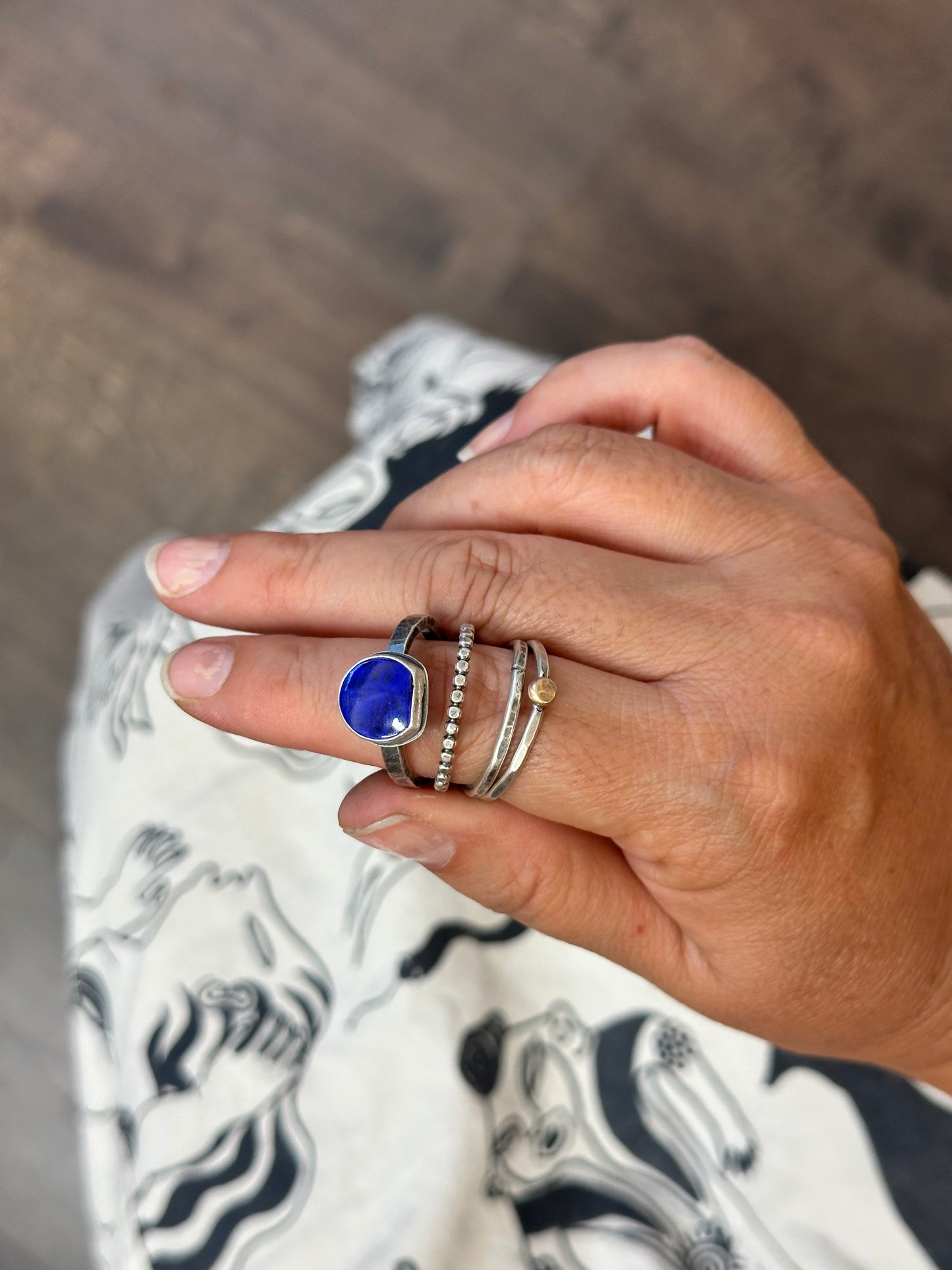 4-piece Lapis Lazuli and Sterling Silver • stackable ring set • set fits size 8.5