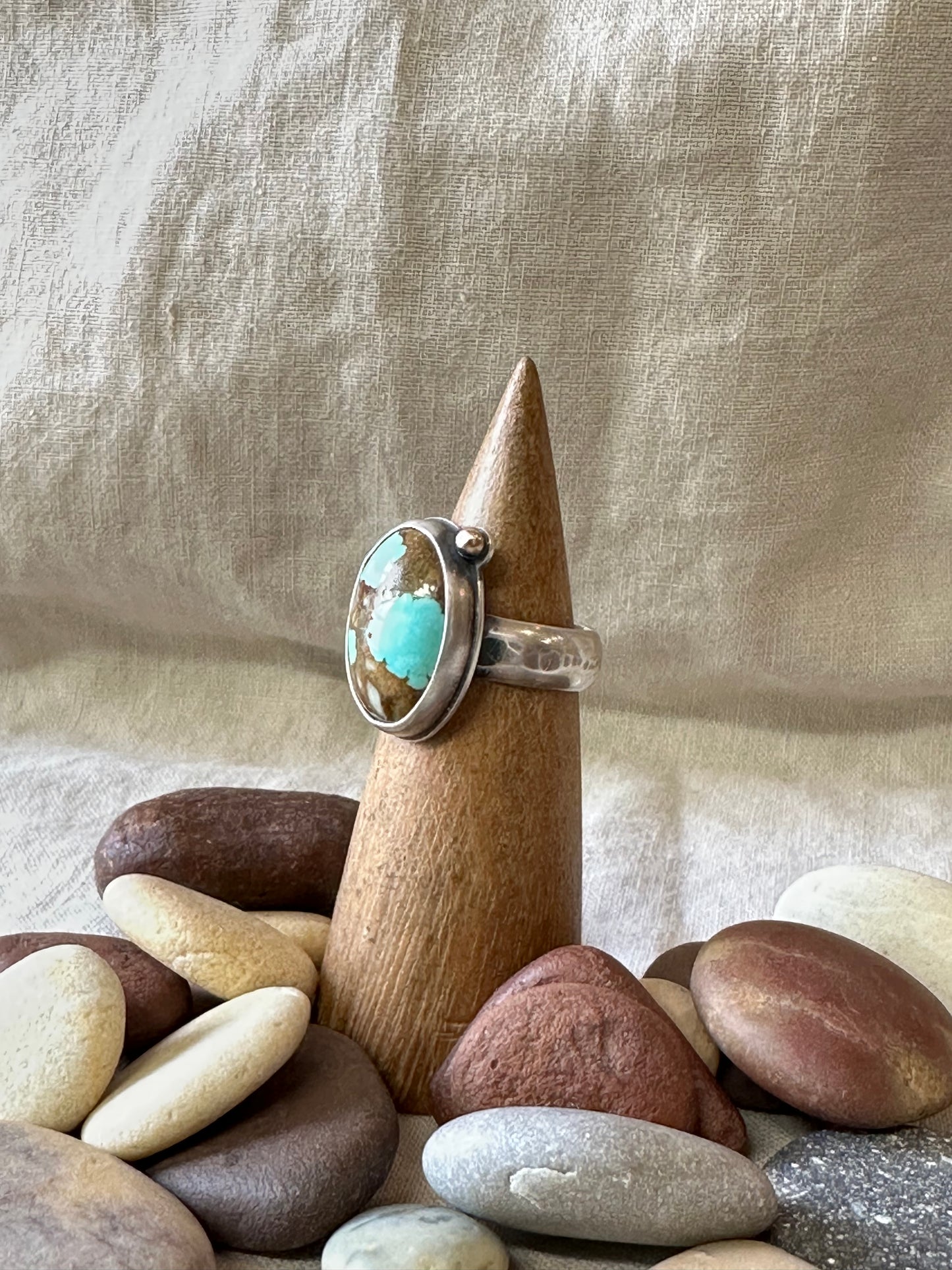 Bubbly Carico Lake Turquoise and Sterling Silver Ring - size 7
