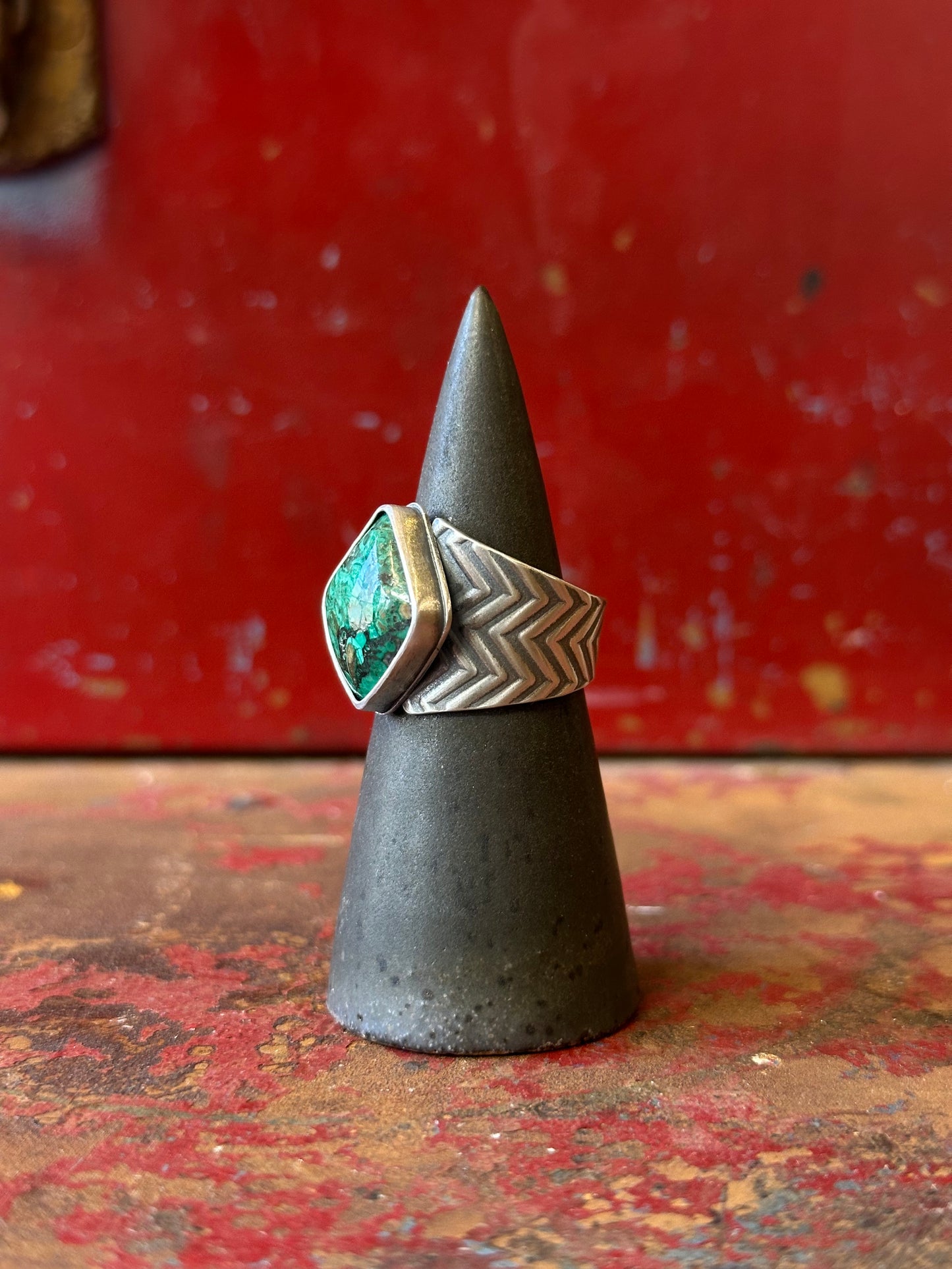 Chrysocola and Sterling Silver Ring - Tapered Ring - fits size 8.5