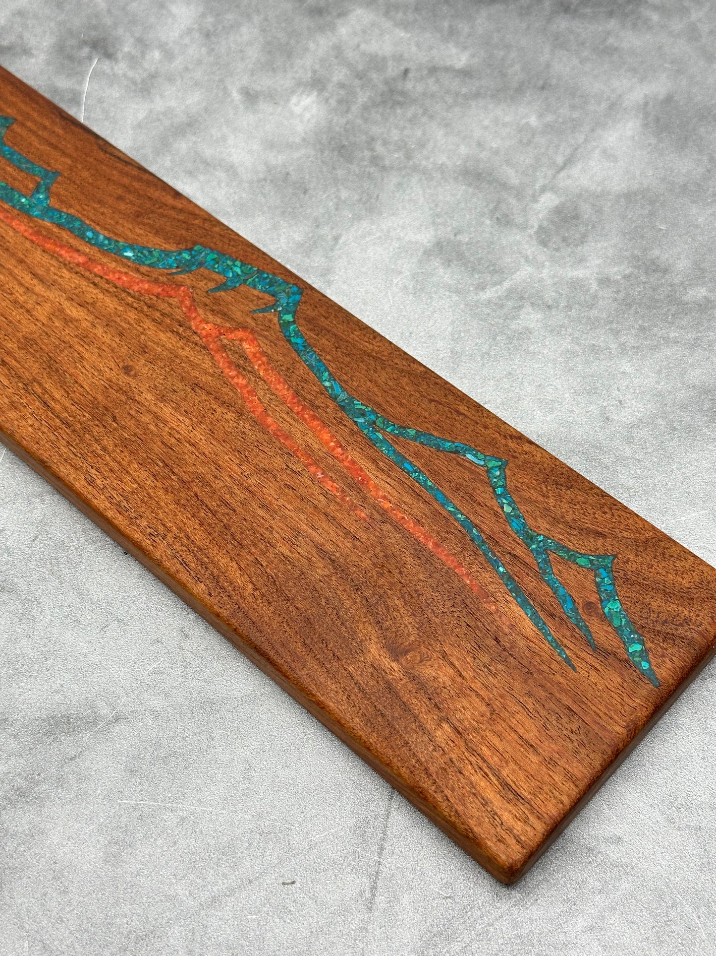 Knife block with Kingman turquoise & Coral inlaid ~ Mesa Mountains Design