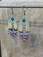 Beaded earrings - blue & pink - Porcupine Quills