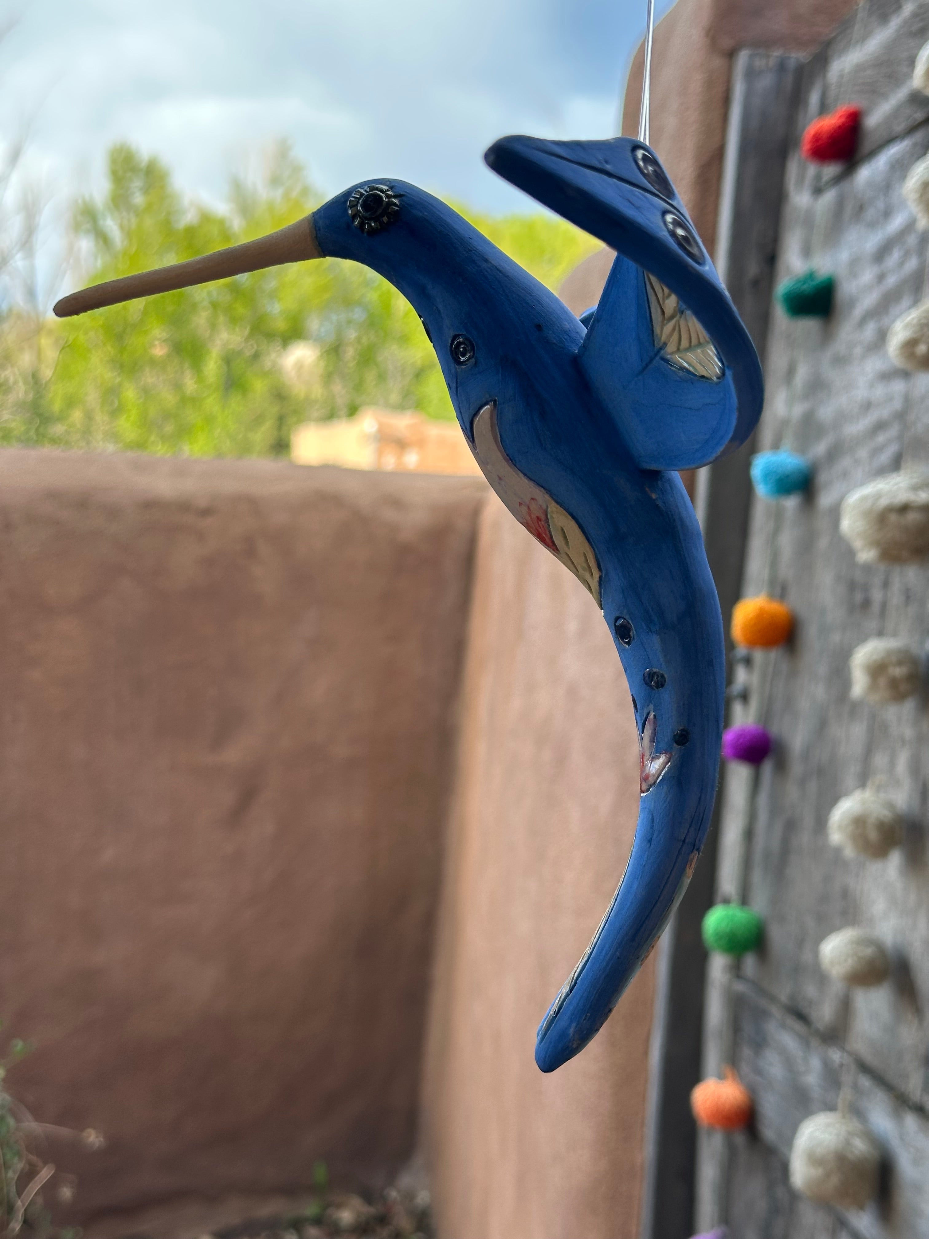 Medium Hanging Hummingbird with Tulip Design - Clay Sculpture