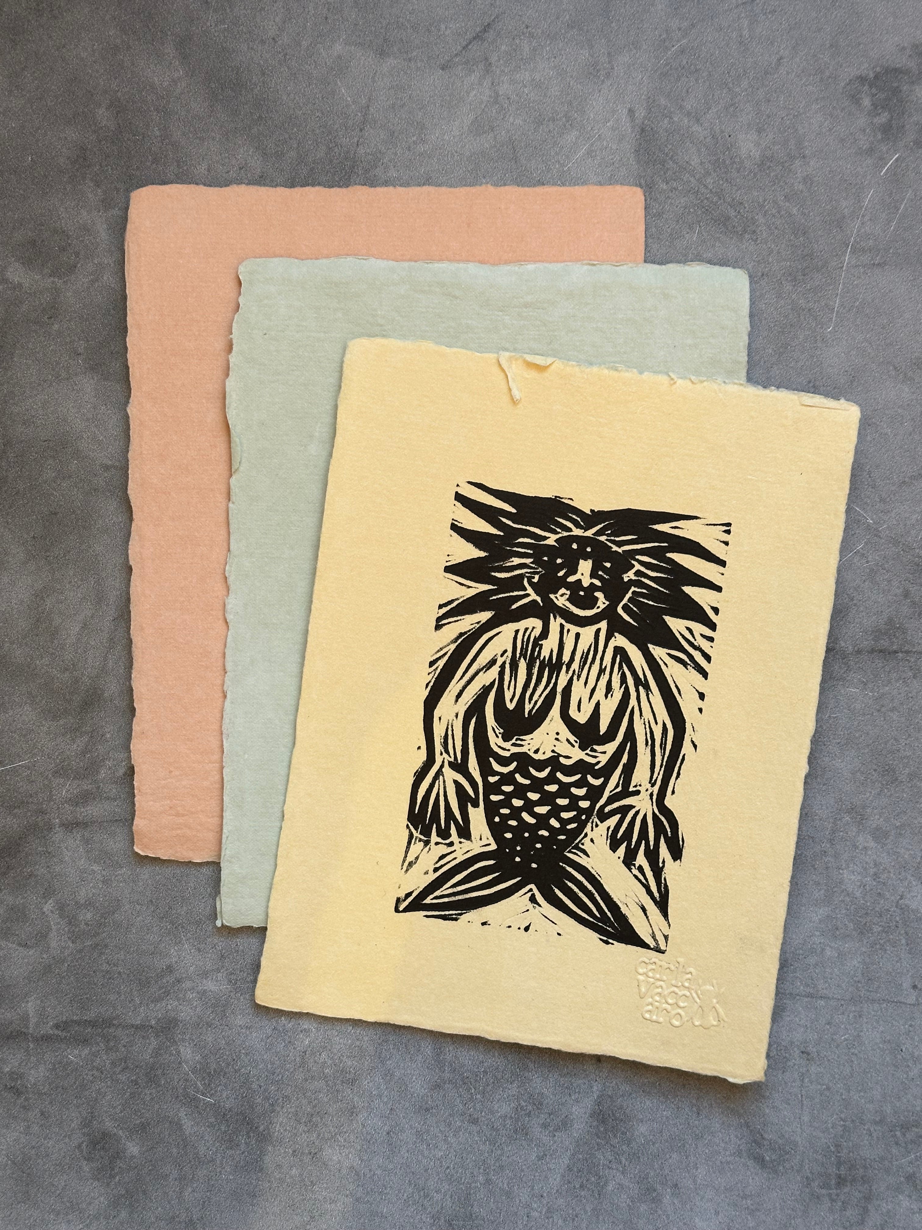 Sirena - linocut print 5" x 7"