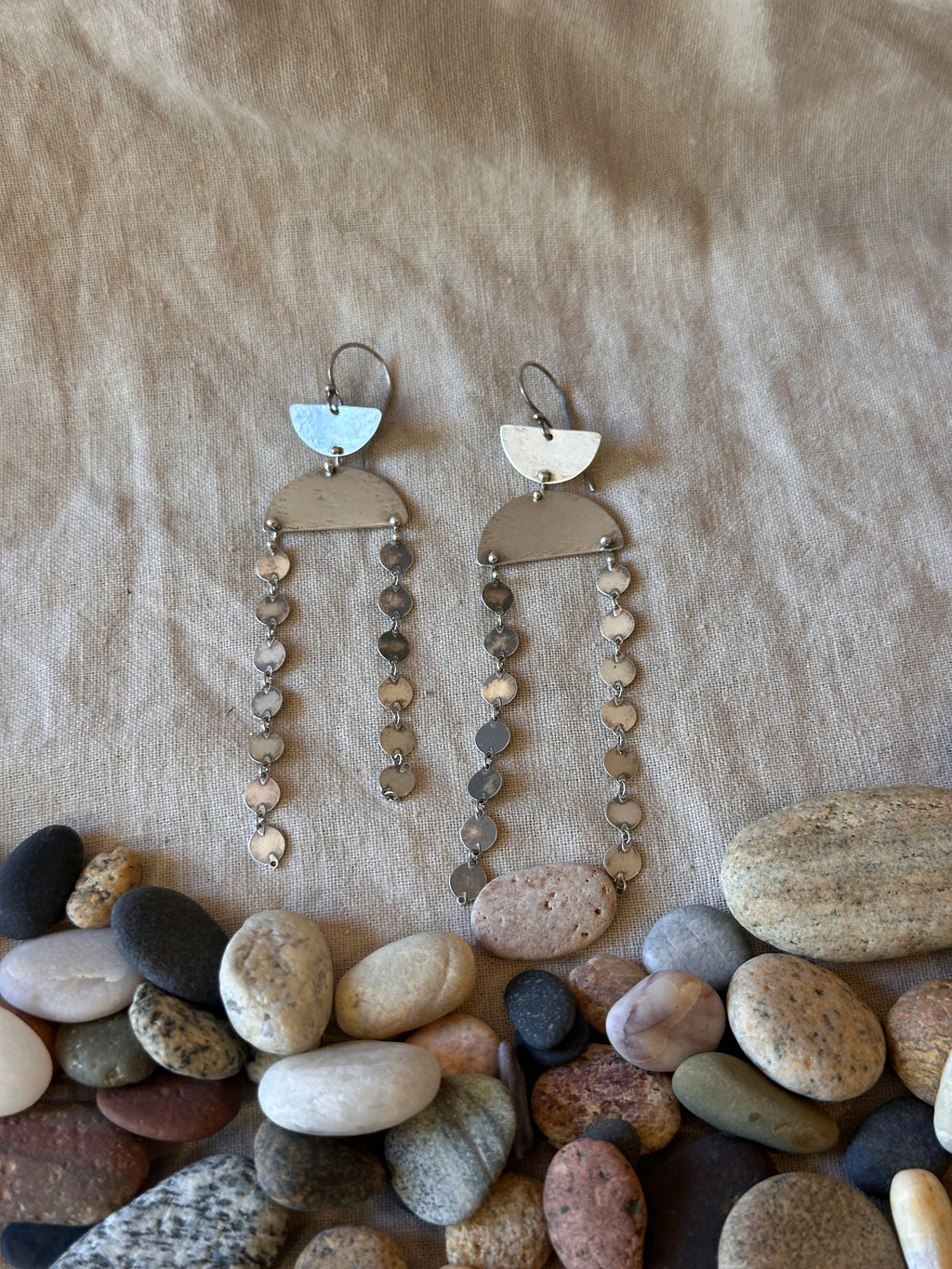 Connected geometric dangle earrings - Sterling Silver