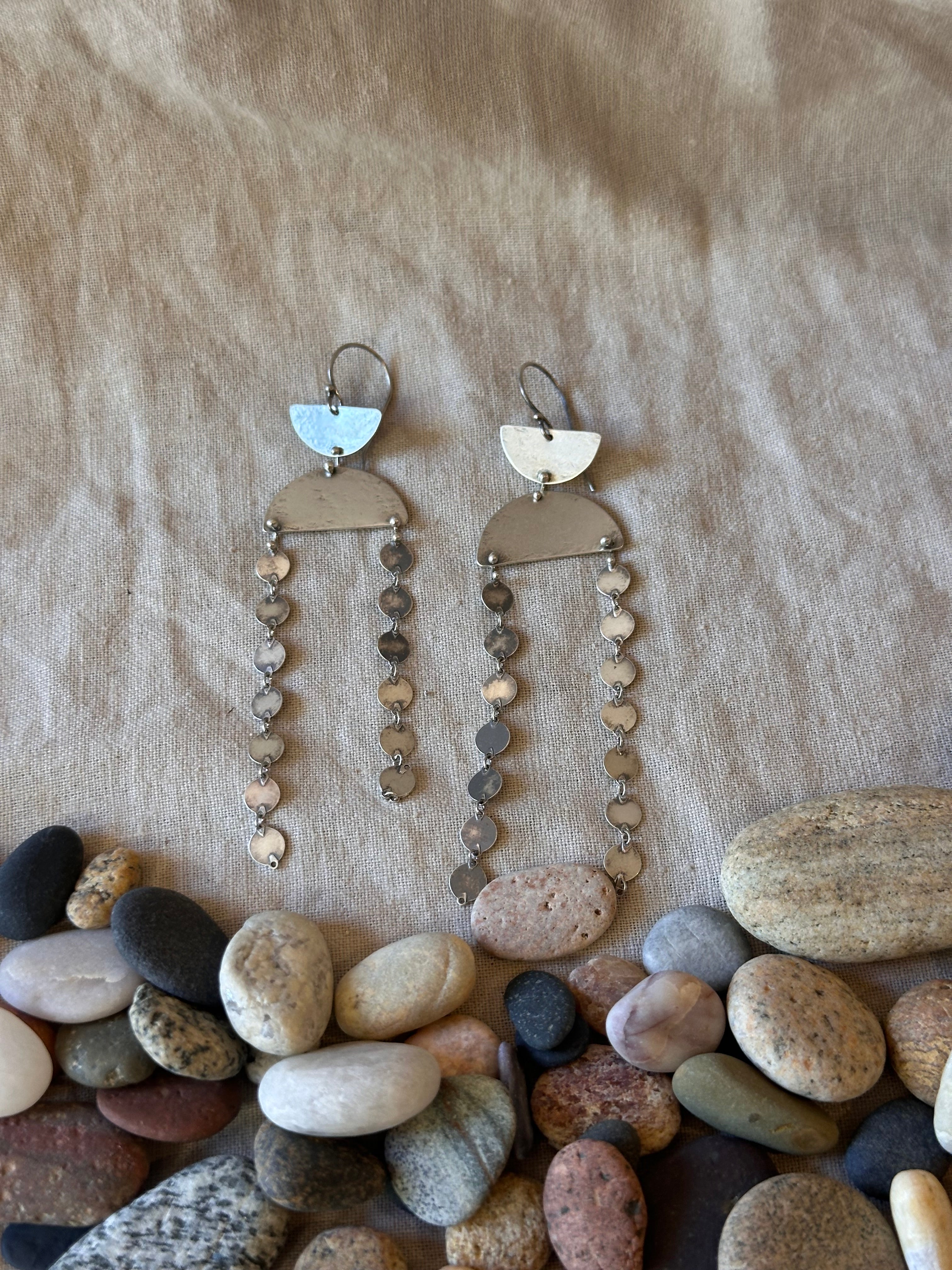Connected geometric dangle earrings - Sterling Silver