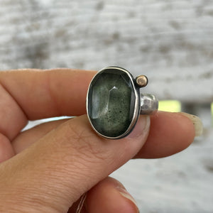 Moss Aquamarine - Sterling Silver Ring - size 8.5