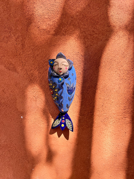 Blue Wawa with fish tail ~ Small ~ art wall sculpture