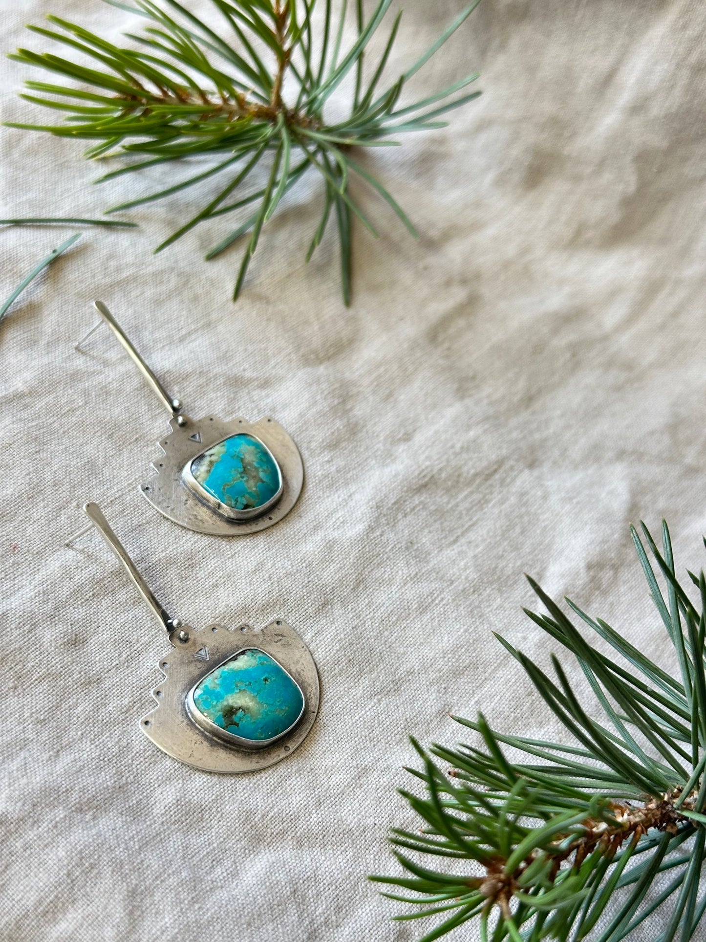 Peruvian Amazonite Post long earrings - sterling silver and bronze