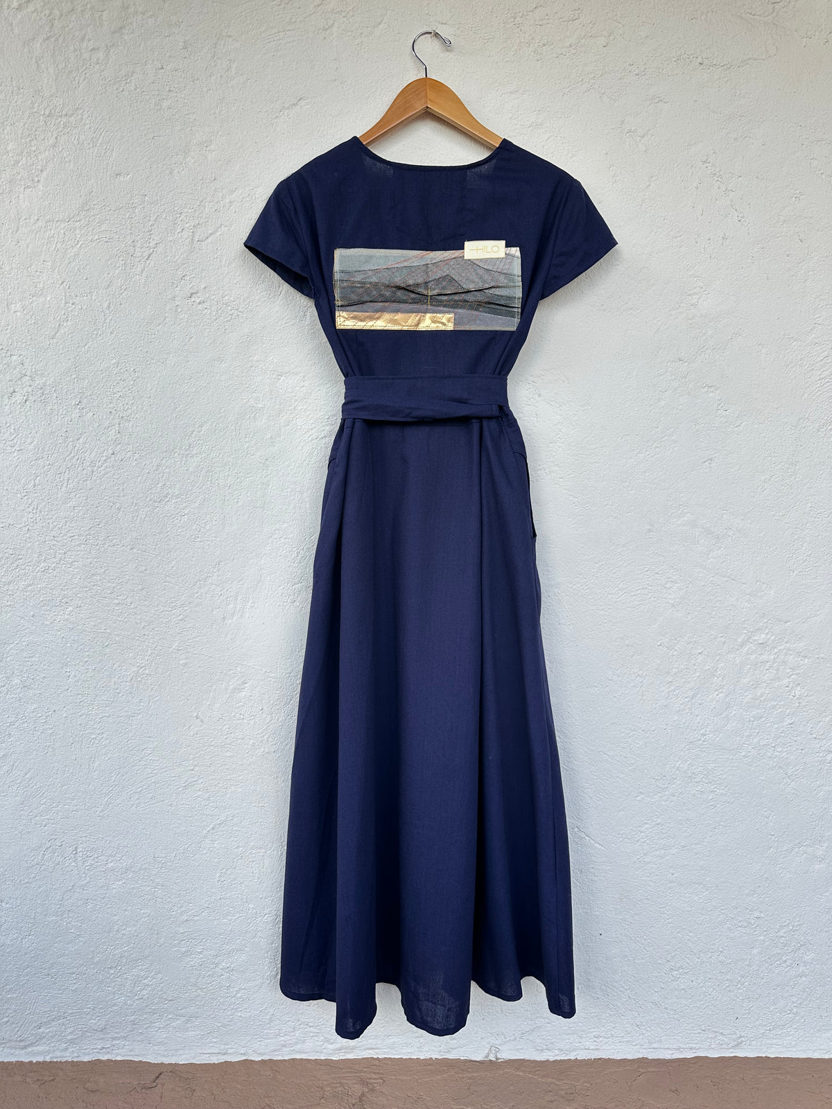 Blue Linen Wrap Dress - Cap Sleeve