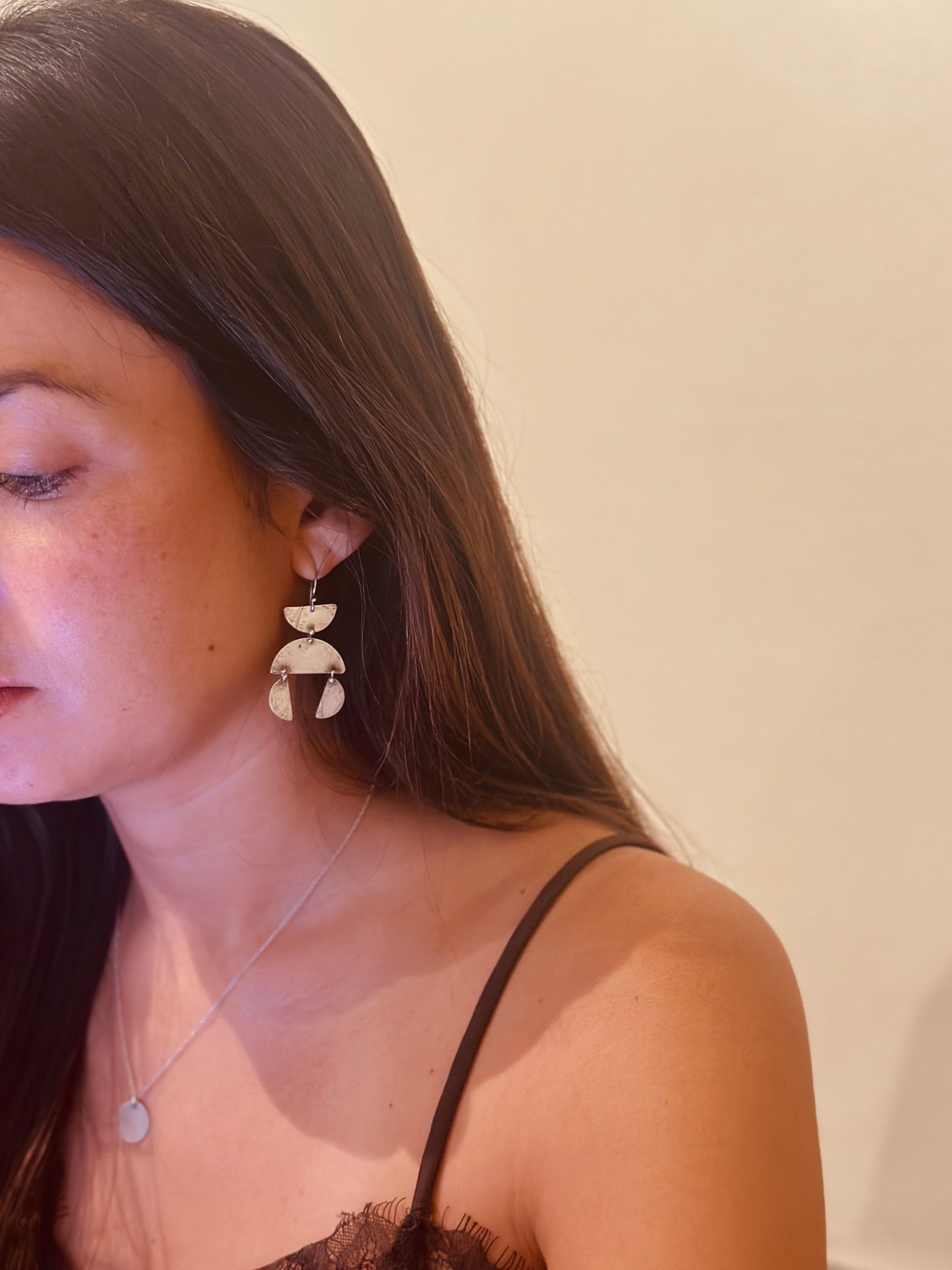 Connected geometric dangle earrings - Sterling Silver