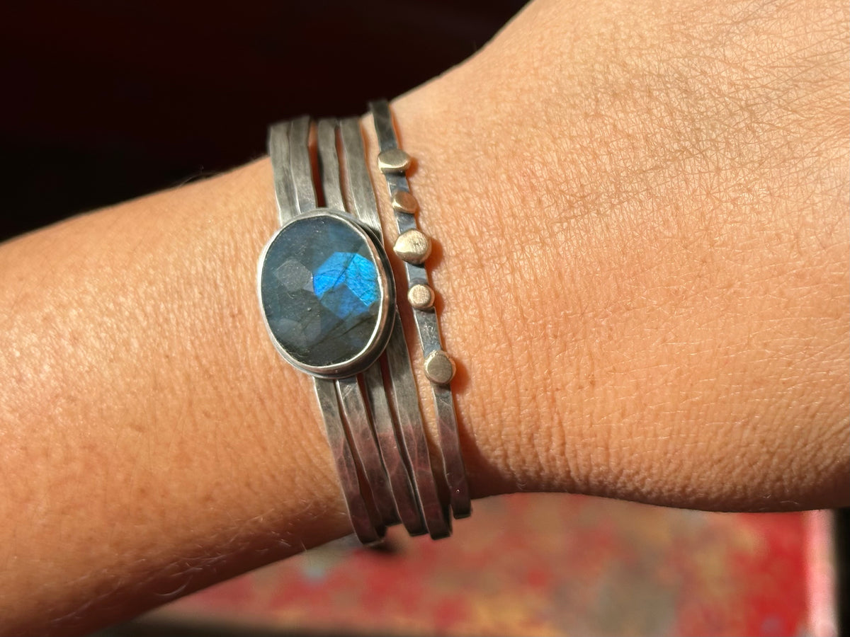 Labradorite - Stacked - Attached Bracelet - Cuff with Movement - ready to ship