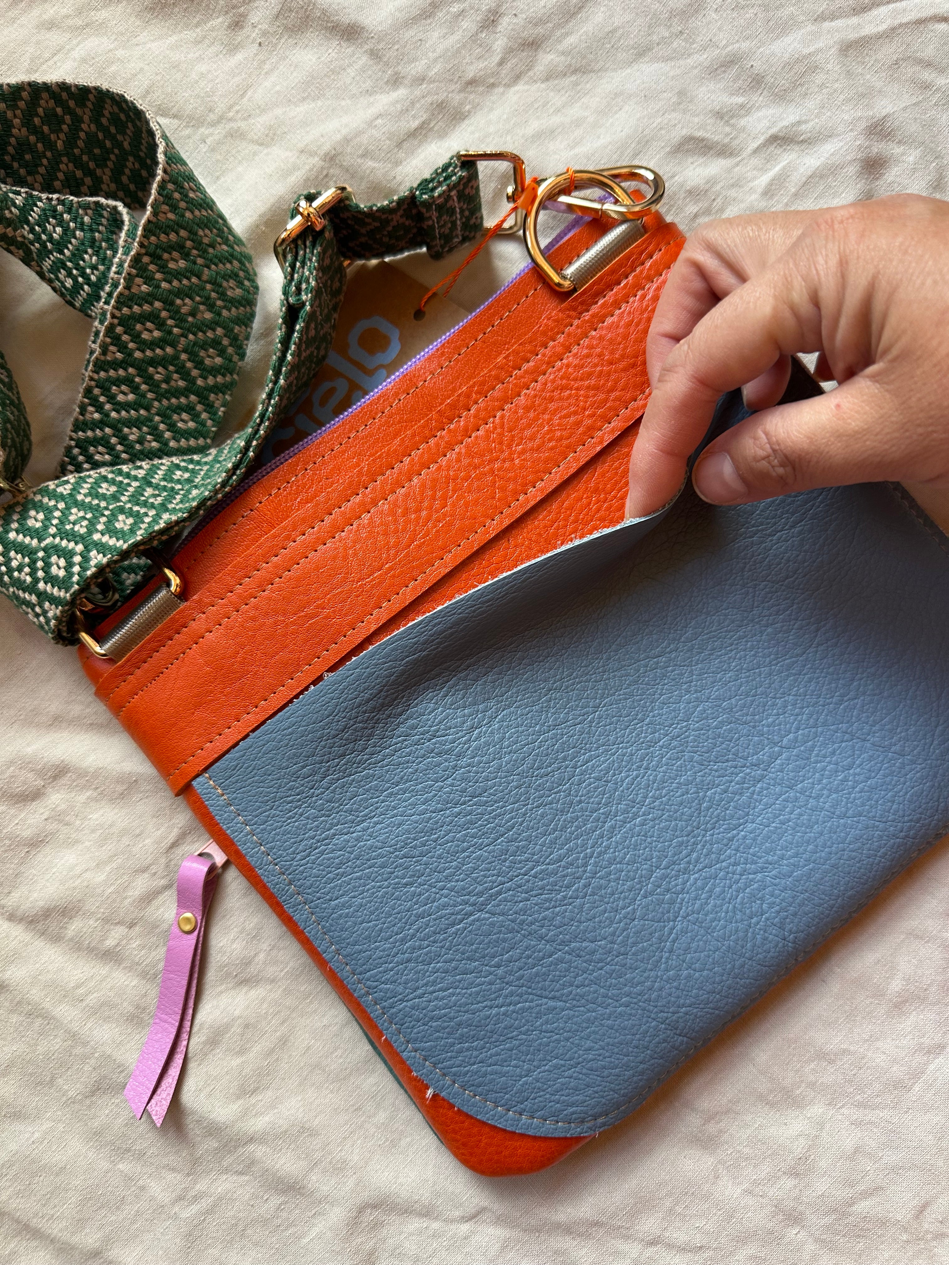 Crossbody Bag • Double Zip • Cream & Teal
