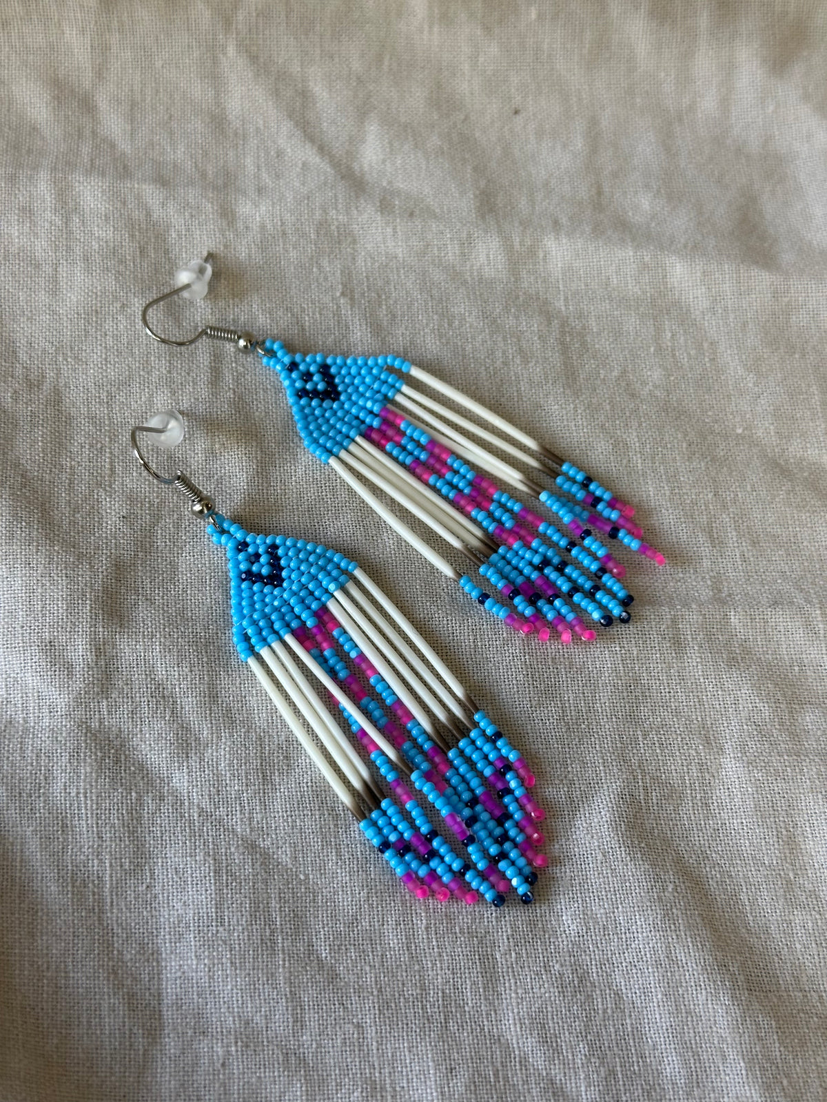 Beaded earrings - pink & turquoise - Porcupine Quills