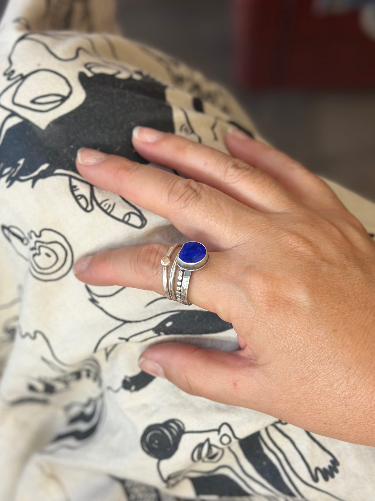4-piece Lapis Lazuli and Sterling Silver • stackable ring set • set fits size 8.5
