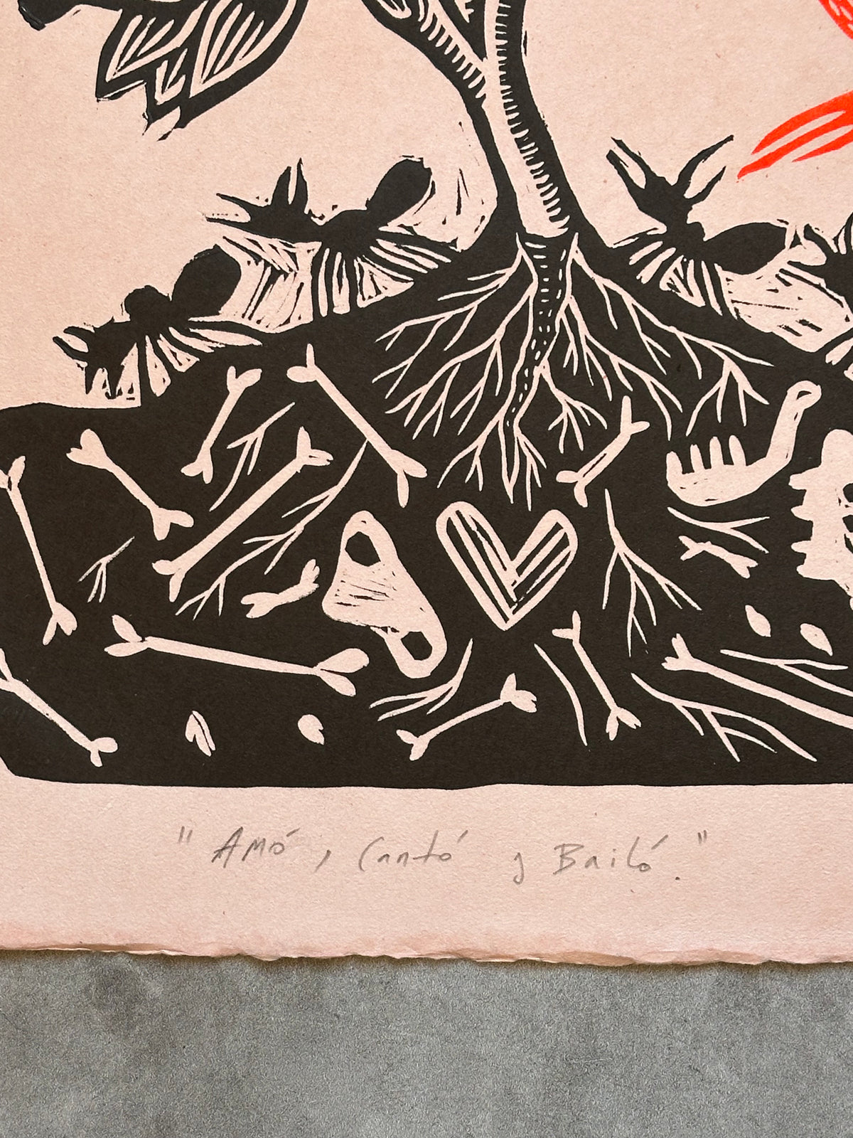 Amó, Cantó y Bailó - Lino Print 12" x 15"