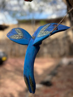 Medium Hanging Hummingbird with Flower Design - Clay Sculpture