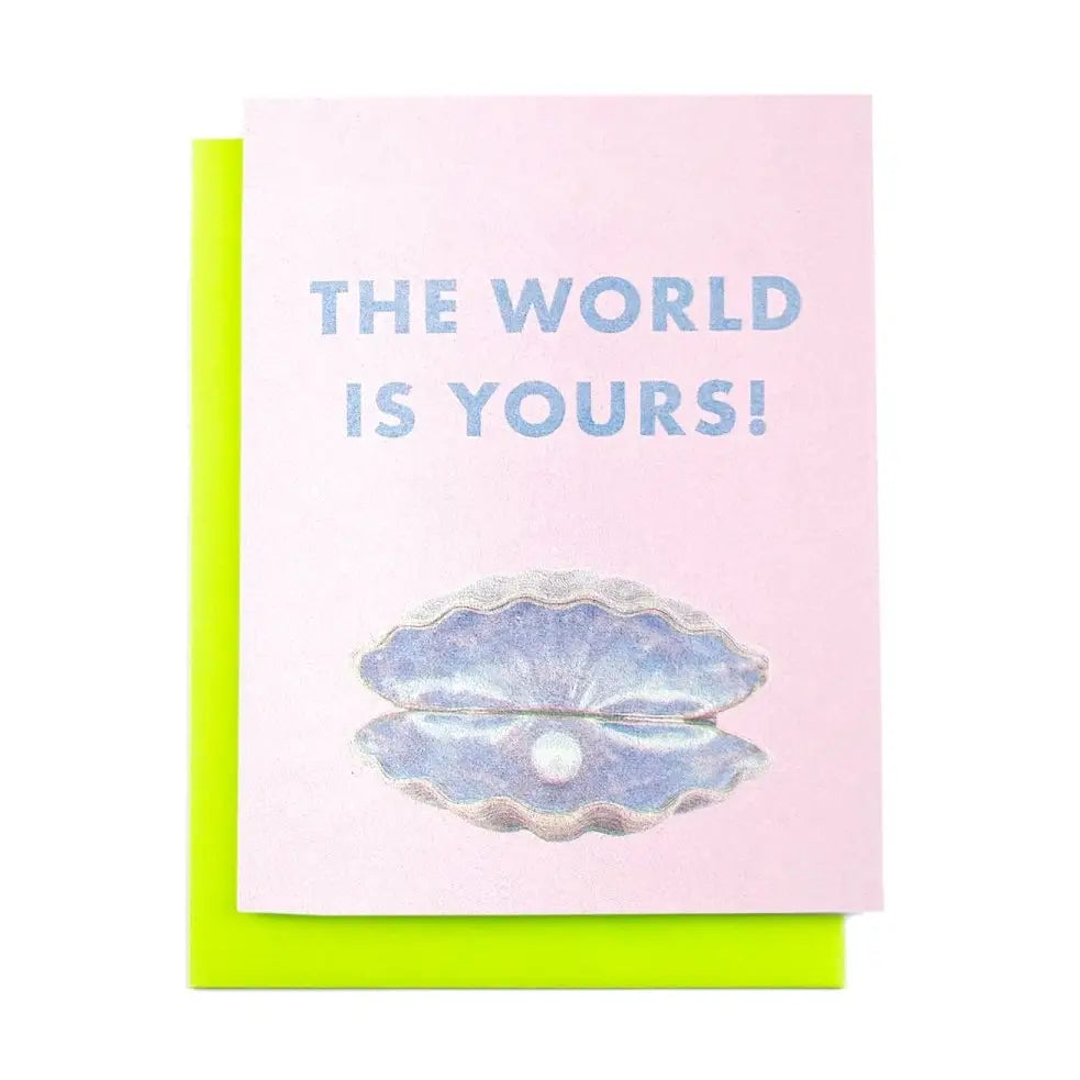 "the World Is Yours" Iridescent Oyster/Clam - Risograph Card
