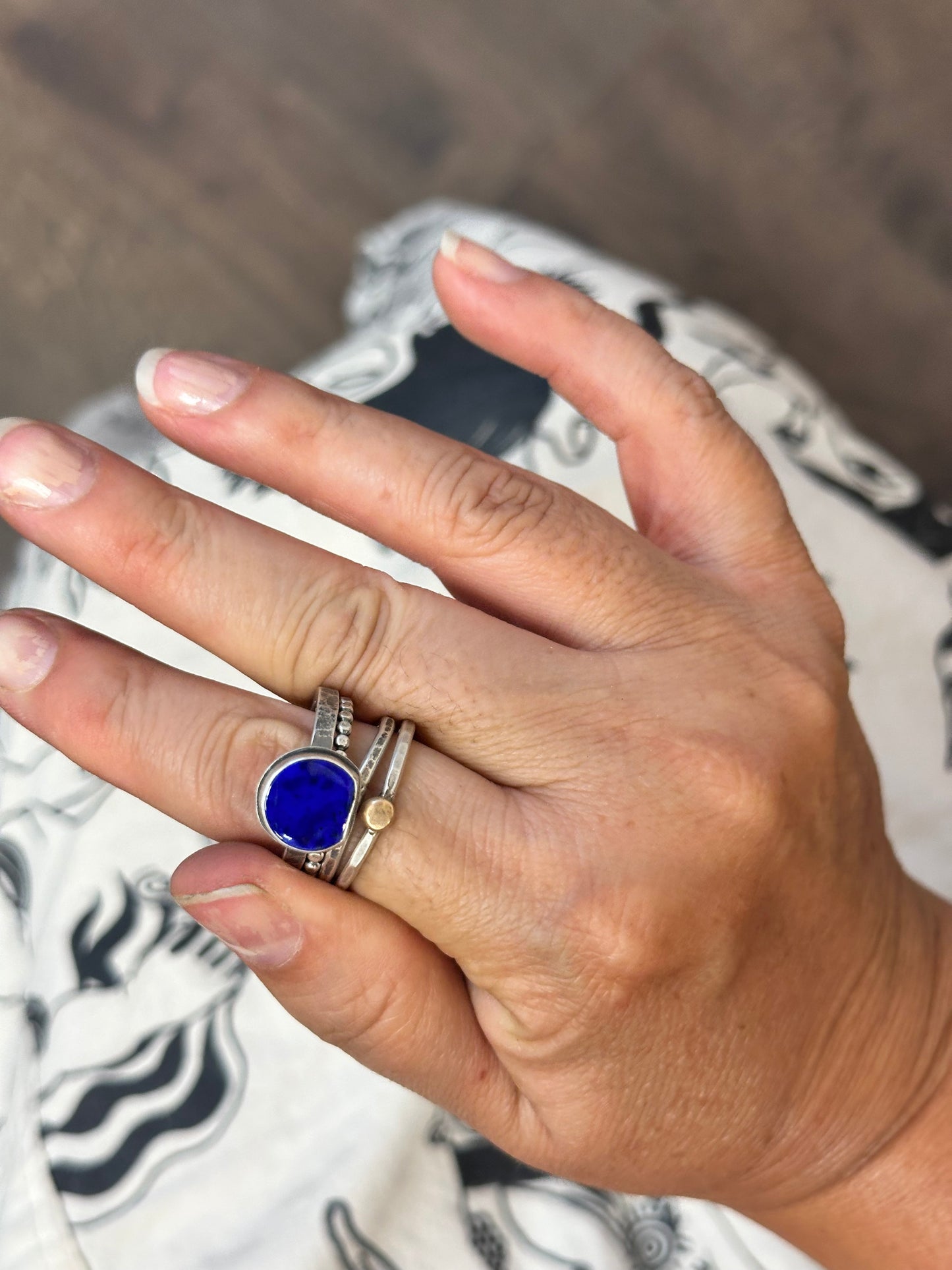 4-piece Lapis Lazuli and Sterling Silver • stackable ring set • set fits size 8.5