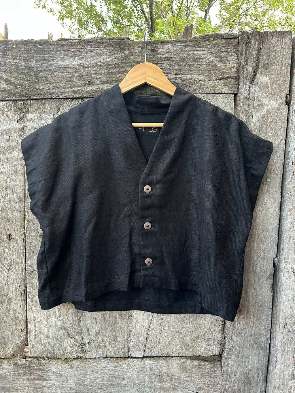 Boxy Cropped Shirt - Black - Chino Drill Fabric