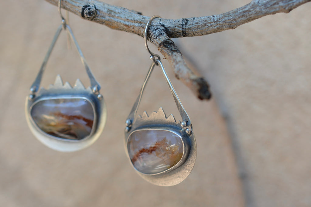 Mexican Agate dangle earrings - Sterling Silver