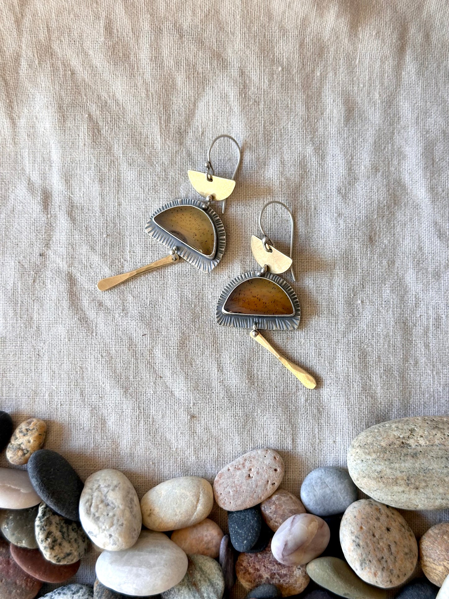 Montana Agate Connected Earrings • sterling silver
