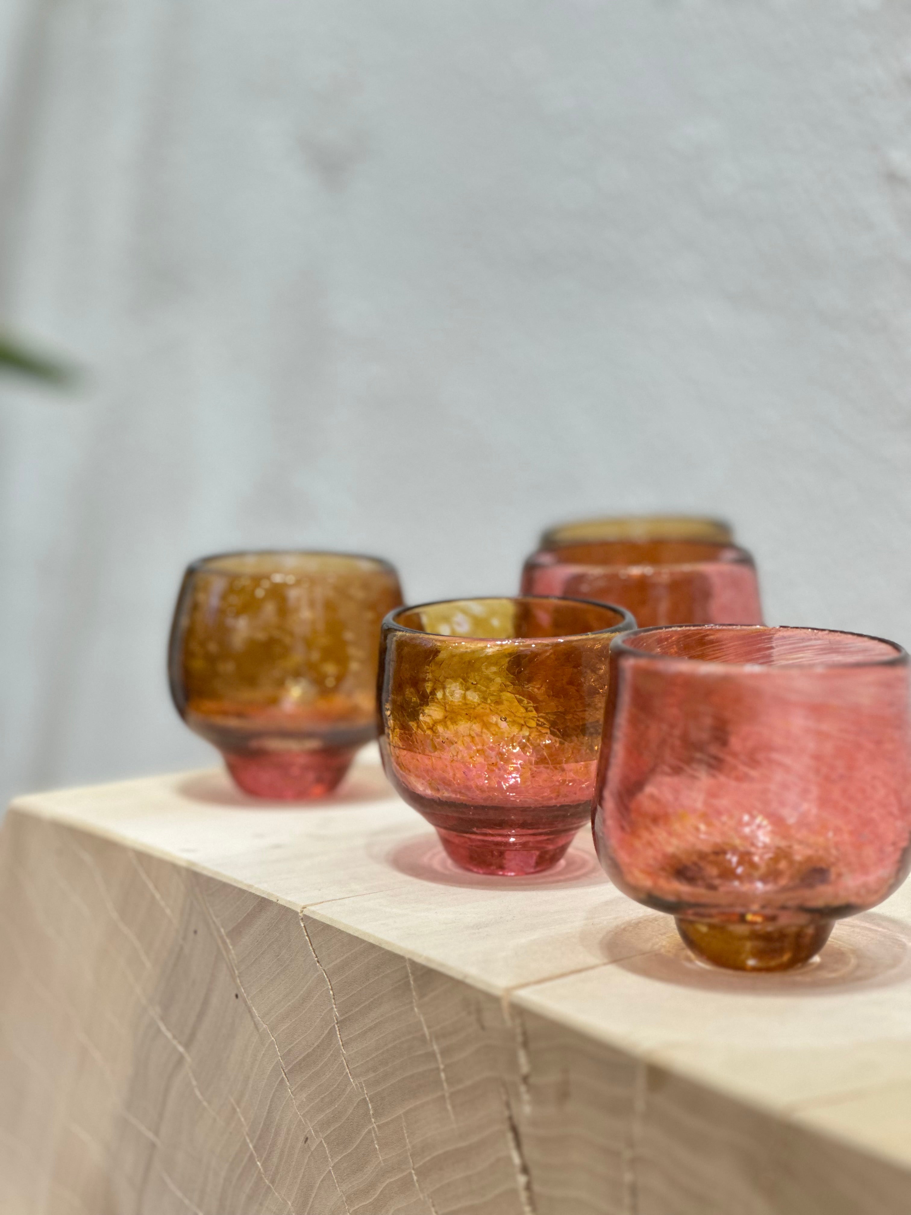 Nip cup ~ Amber & Peach ~ Blown glass