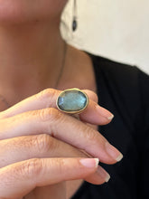 Load image into Gallery viewer, Moss Aquamarine + 22k gold + Sterling Silver Ring - Size 7.75
