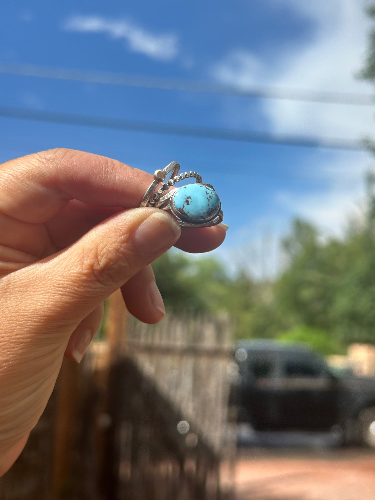 4-piece Golden Hills Turquoise and Sterling Silver • stackable ring set • set fits size 6.5