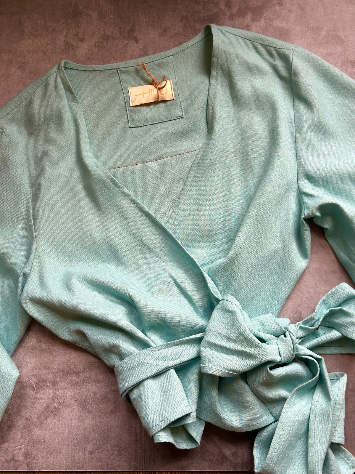 Front tie top - Linen - Light Blue