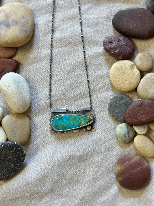 Statement Necklace ~ Kingman Turquoise Necklace ~ sterling silver & bronze dot