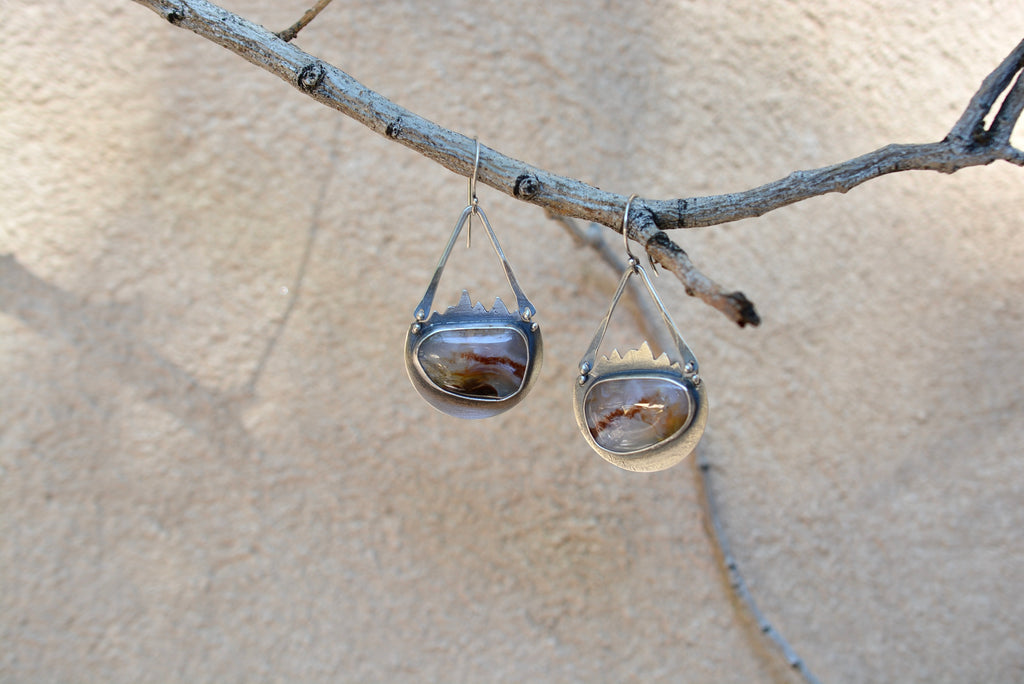 Mexican Agate dangle earrings - Sterling Silver