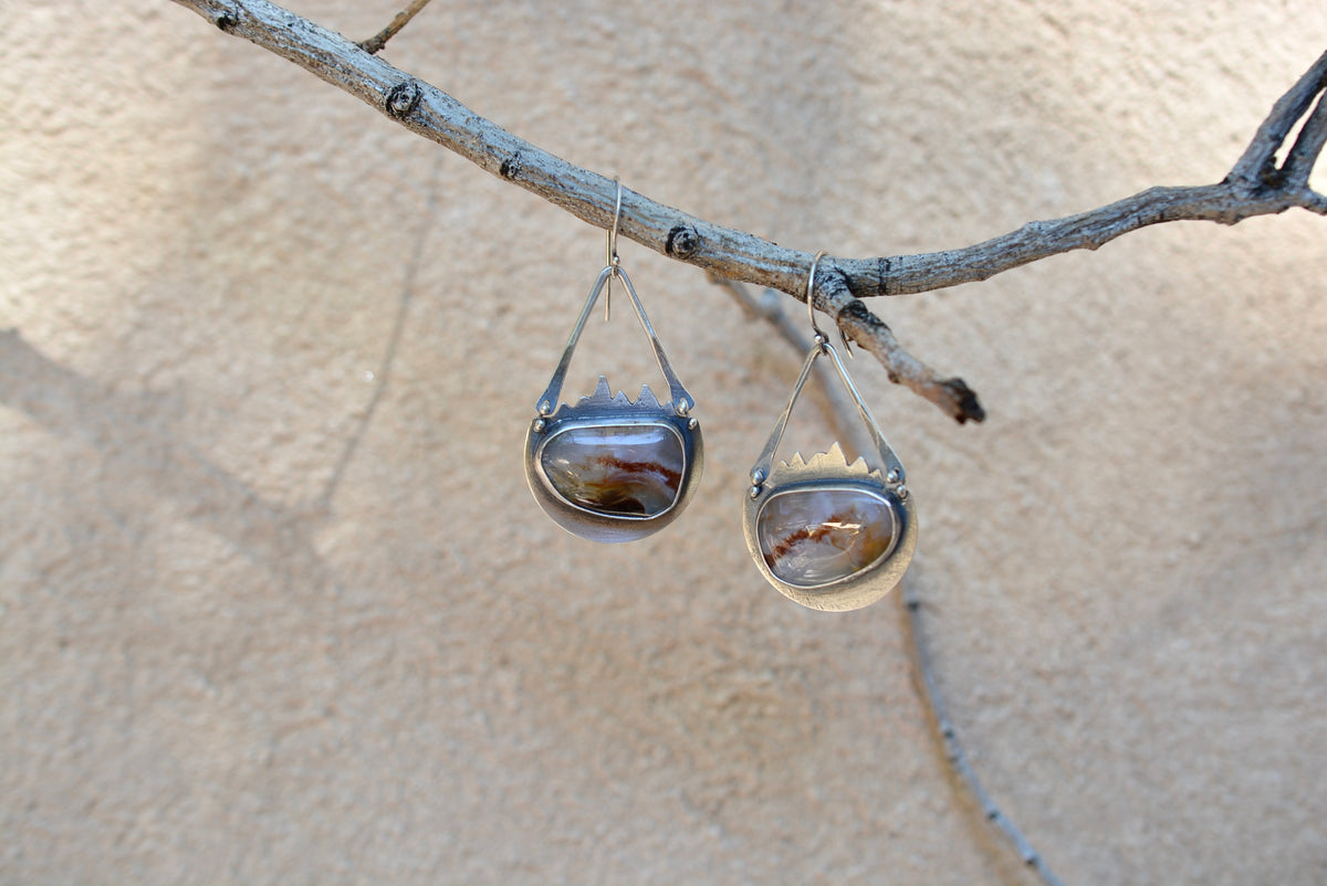 Mexican Agate dangle earrings - Sterling Silver