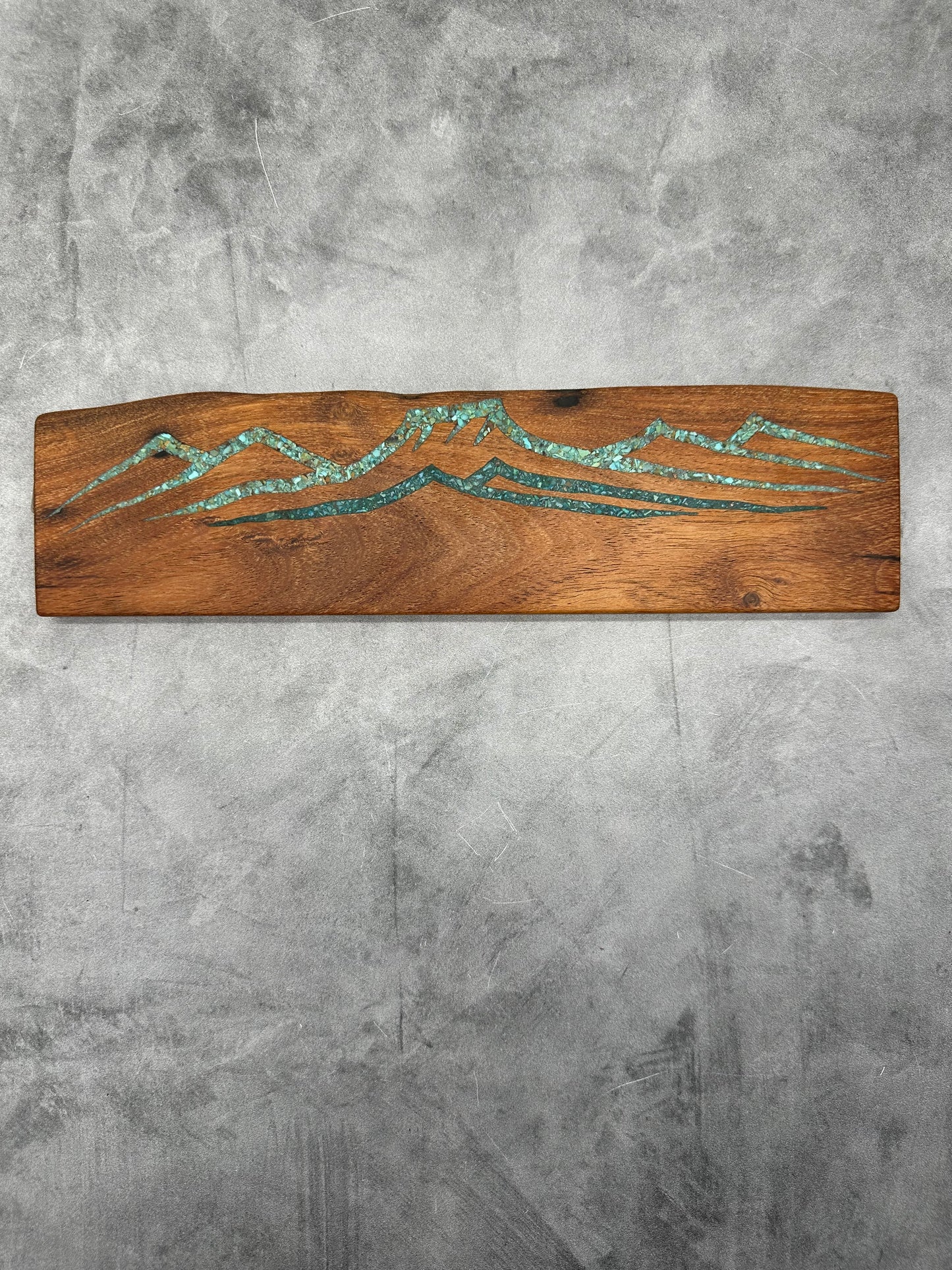 Knife block with Kingman and Peruvian turquoise inlaid ~ Mesa Mountains Design