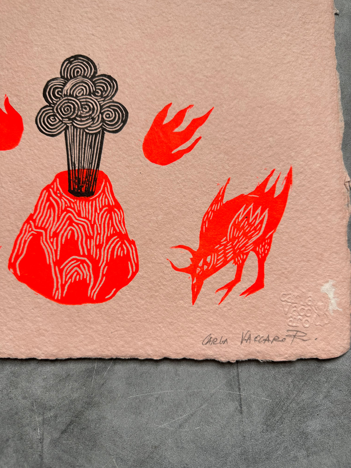 Soy Volcan - Lino Print 8.5” x 11”