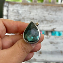 Load image into Gallery viewer, Flashy Labradorite Statement ring - Bold and Sturdy Sterling Silver Ring - 6.5
