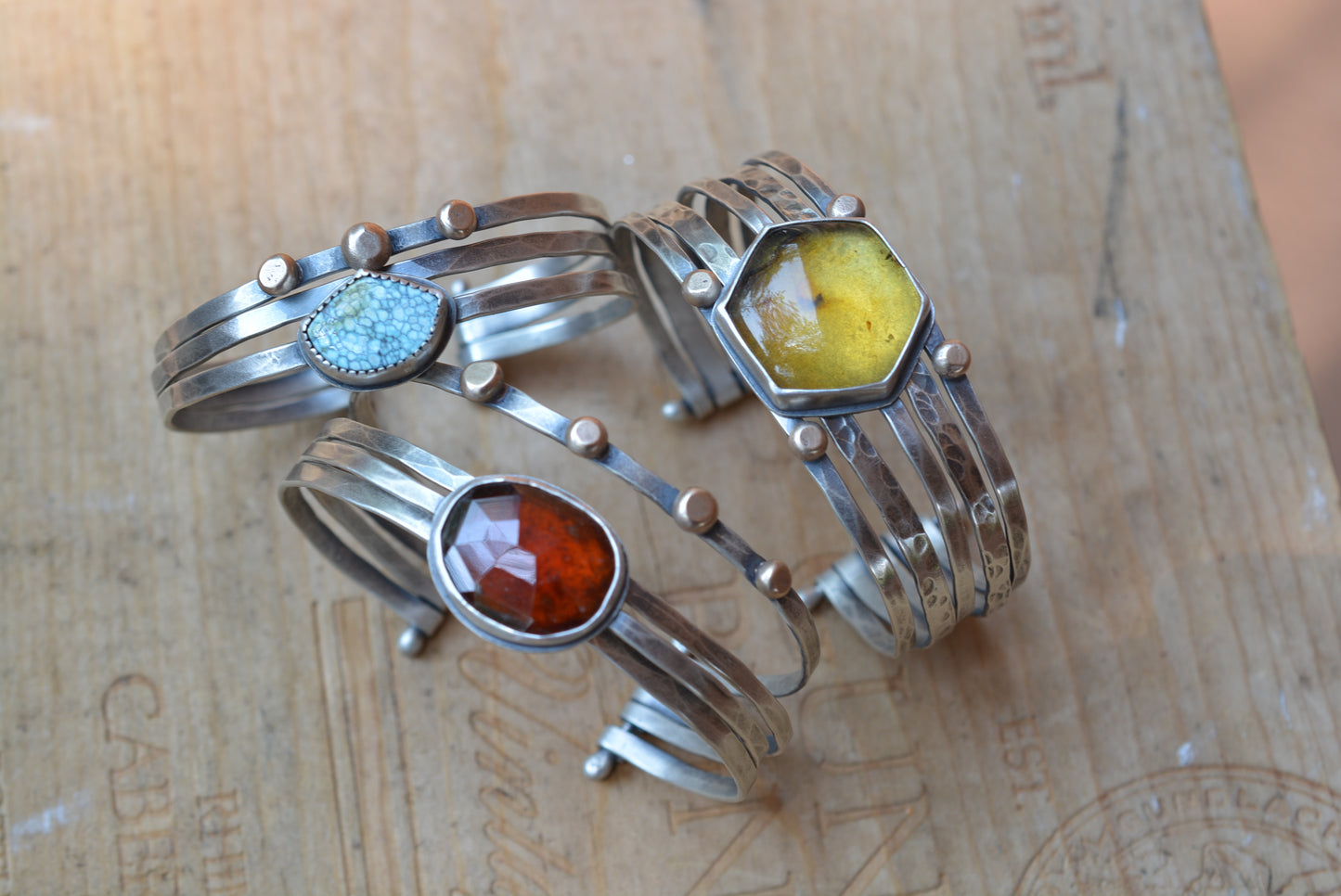 Hessonite Garnet Stacked Cuff Bracelet