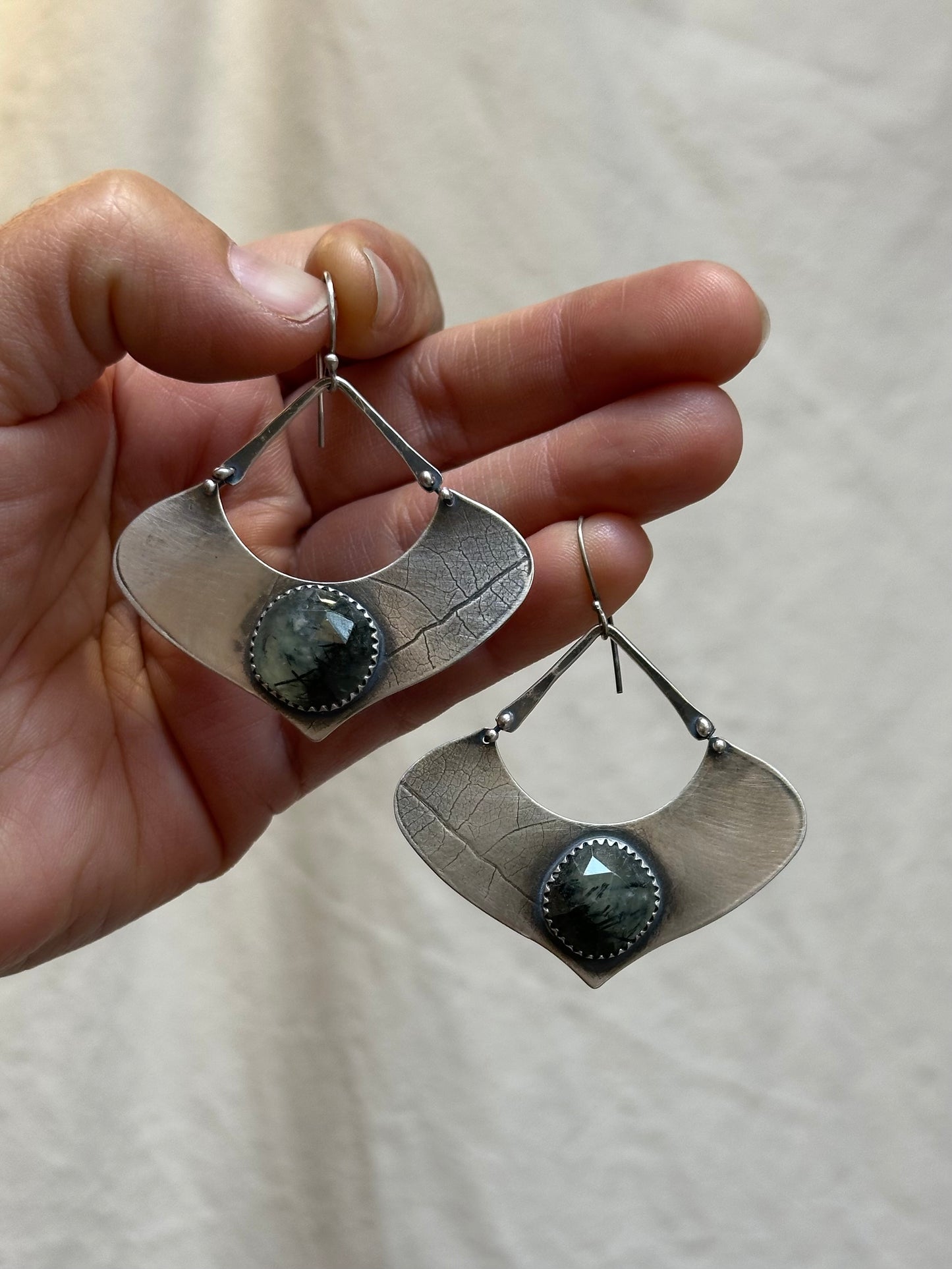 Prehnite Aspen Leaf earrings - sterling silver