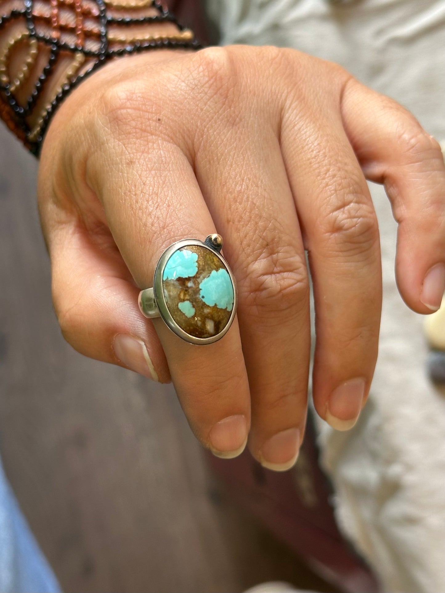 Bubbly Carico Lake Turquoise and Sterling Silver Ring - size 7