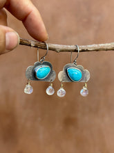 Load image into Gallery viewer, Rainy clouds ~ Kingman Turquoise and Rainbow Moonstone ~ ooak earrings - Sterling Silver
