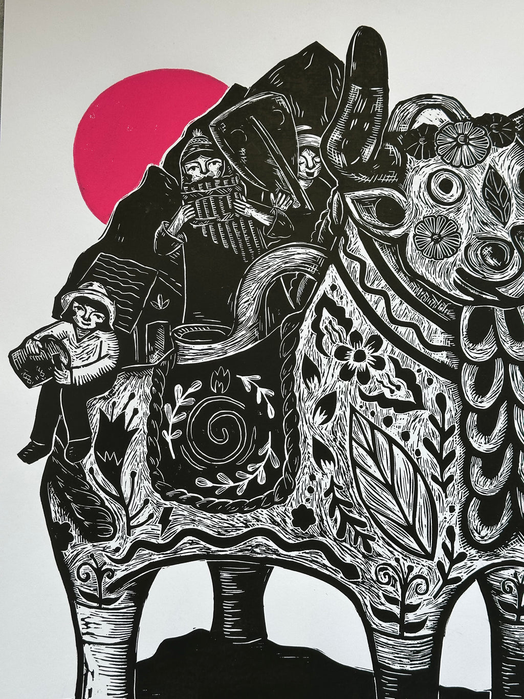 Torito con Musicos - Linocut 14”x19.5”