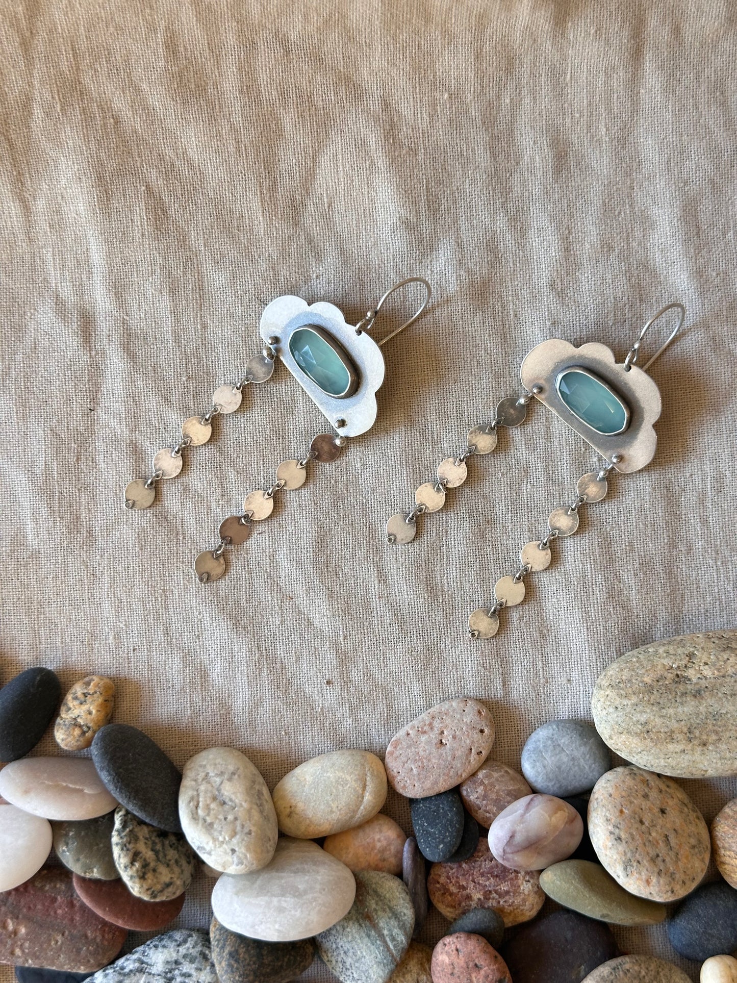 Aqua Chalcedony Rainy Cloud earrings - Sterling Silver