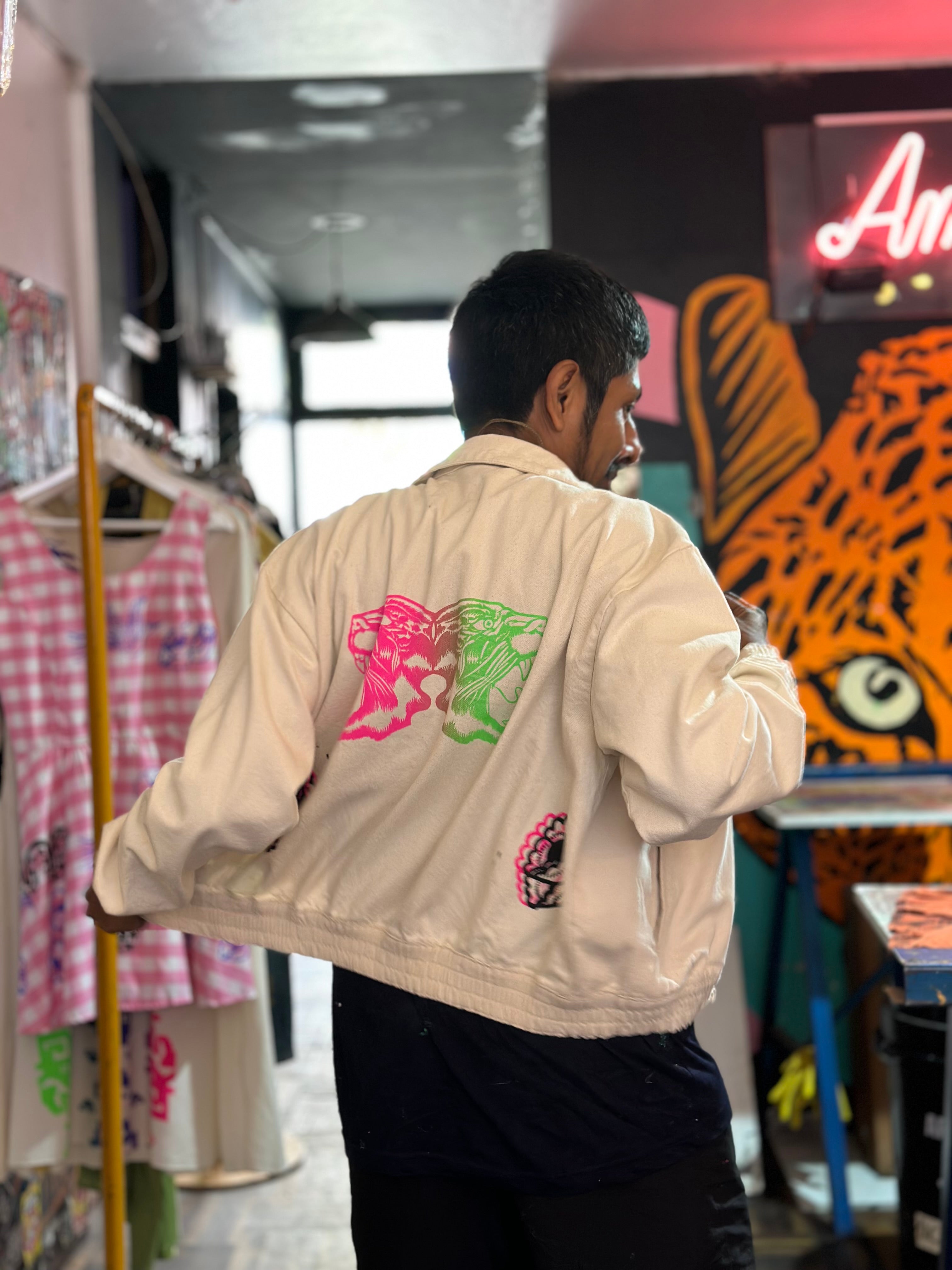 French Bomber Jacket - Cotton Canvas - Medium - Screenprinted by Amapolay