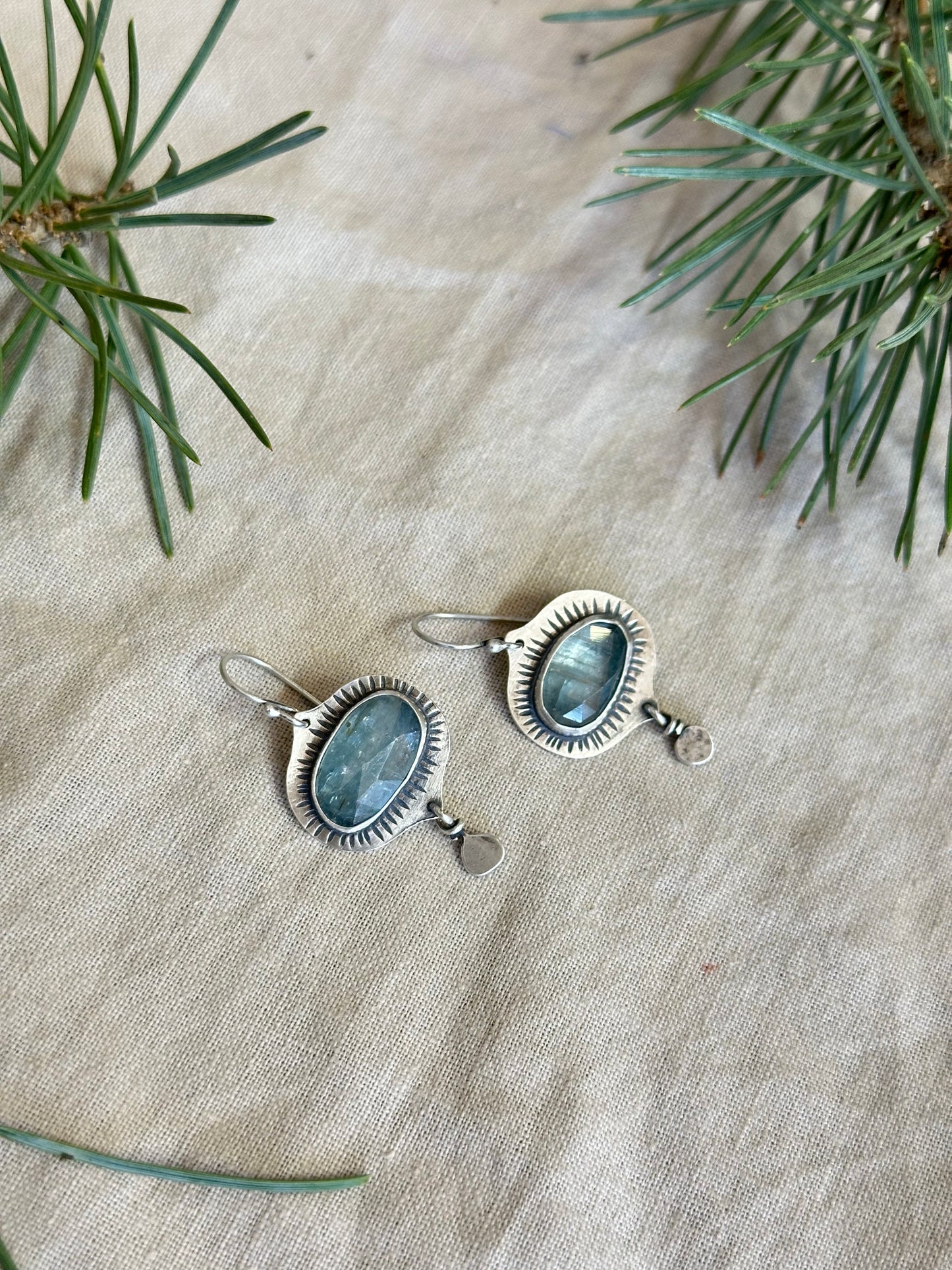 Aqua Kyanite Leaf earrings - Sterling Silver