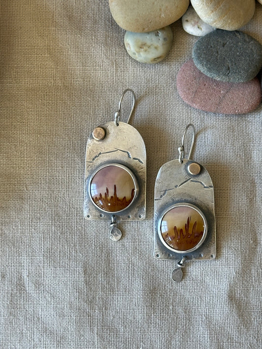 Red Falcon Jasper - Desert Landscape earrings - sterling silver