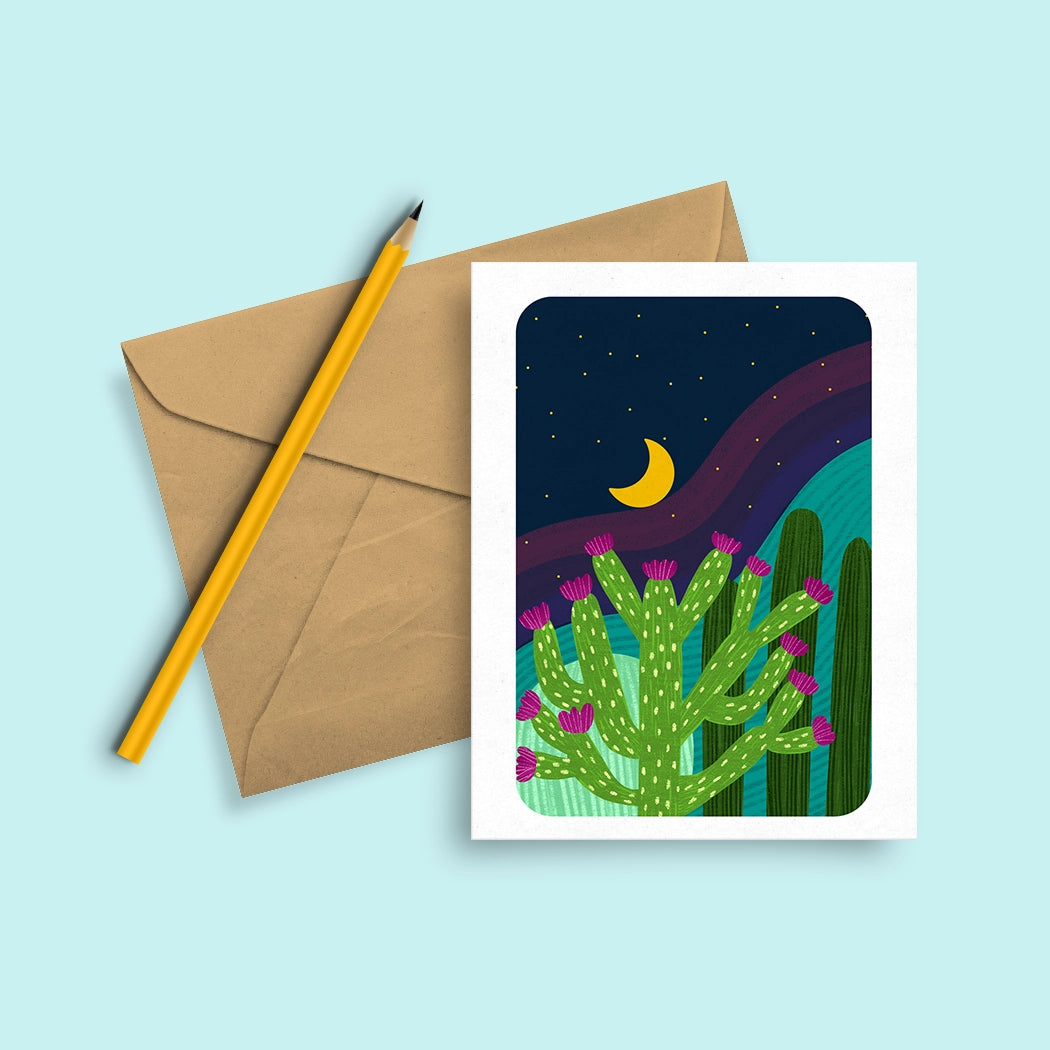 Squidly Designs ~ Desert Night Landscape Moon Southwest Cactus